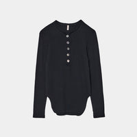 Cotton/Silk Henry Neck Long Sleeve T-shirt