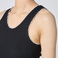 Cotton/Silk Ribbed Basic Tank Top w/Emb.