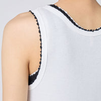 Cotton/Silk Ribbed Basic Tank Top w/Emb.