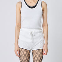 Cotton/Silk Ribbed Basic Tank Top w/Emb.