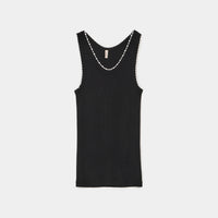 Cotton/Silk Ribbed Basic Tank Top w/Emb.