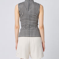 Gingham Check Print High Neck Sleeveless Top