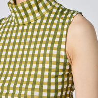 Gingham Check Print High Neck Sleeveless Top