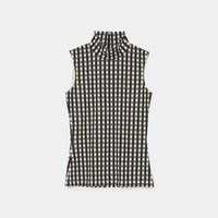 Gingham Check Print High Neck Sleeveless Top