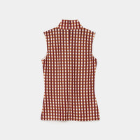 Gingham Check Print High Neck Sleeveless Top