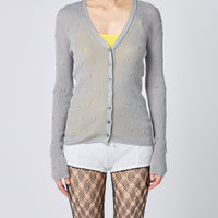 Eyelet Cable V-Neck Cardigan