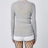 Eyelet Cable V-Neck Cardigan
