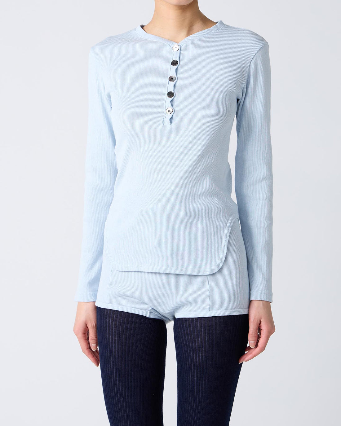 Cotton/Silk Henry Neck Long Sleeve T-shirt