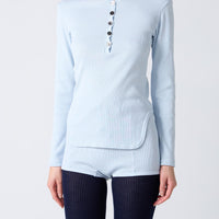 Cotton/Silk Henry Neck Long Sleeve T-shirt