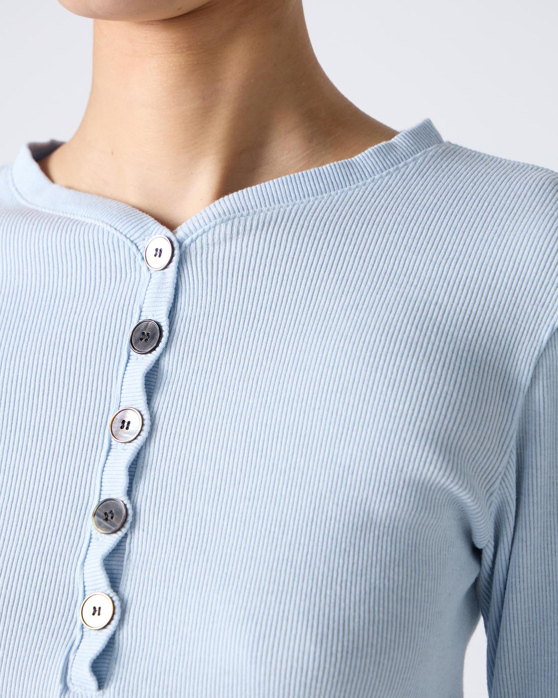 Cotton/Silk Henry Neck Long Sleeve T-shirt