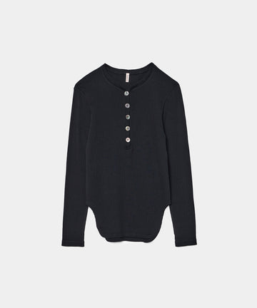 Cotton/Silk Henry Neck Long Sleeve T-shirt