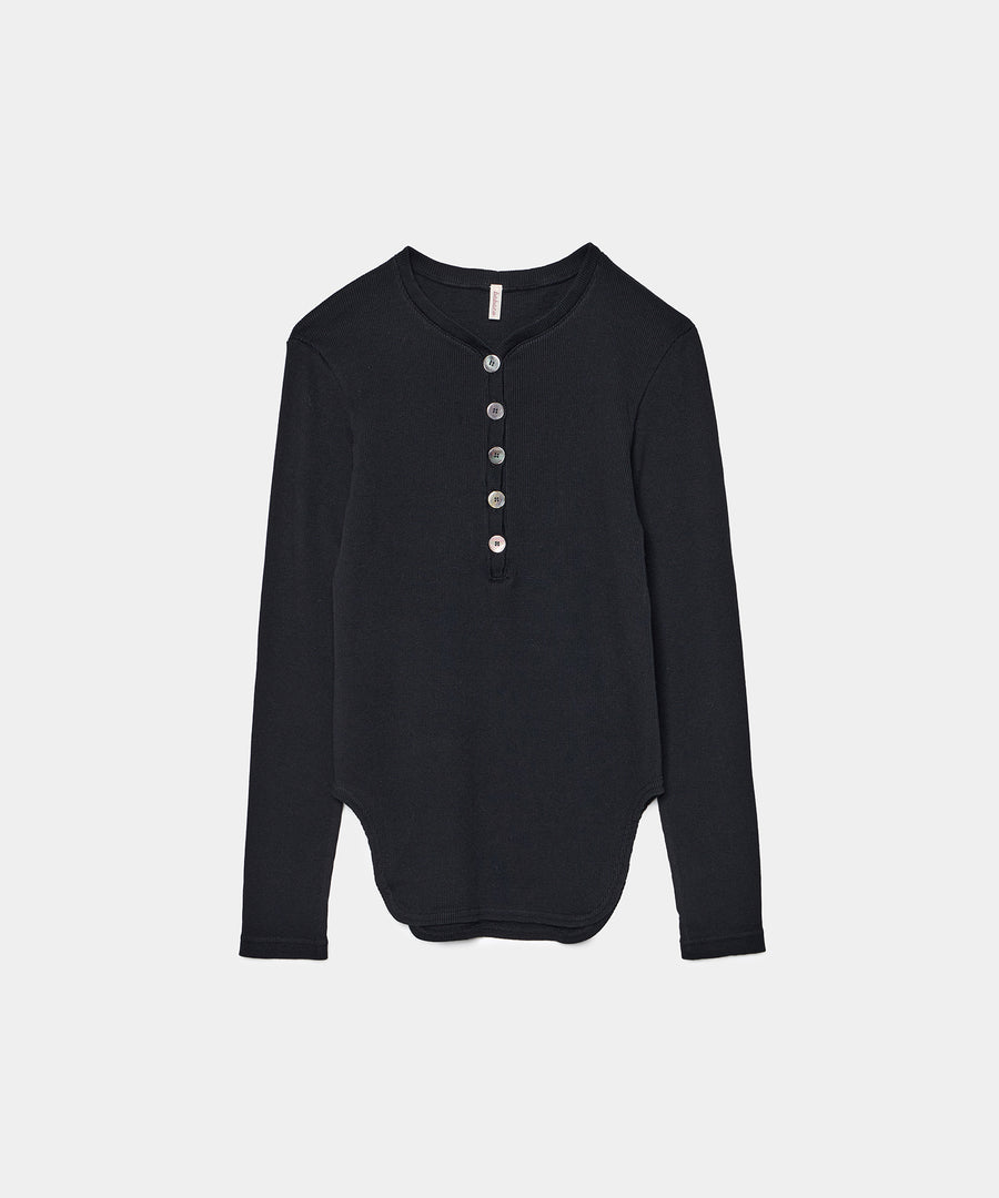 Cotton/Silk Henry Neck Long Sleeve T-shirt