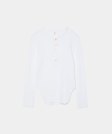 Cotton/Silk Henry Neck Long Sleeve T-shirt