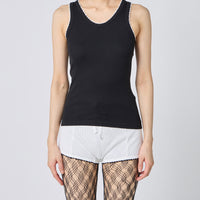 Cotton/Silk Ribbed Basic Tank Top w/Emb.