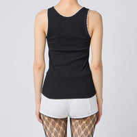 Cotton/Silk Ribbed Basic Tank Top w/Emb.
