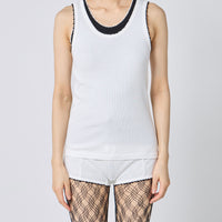 Cotton/Silk Ribbed Basic Tank Top w/Emb.