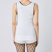 Cotton/Silk Ribbed Basic Tank Top w/Emb.