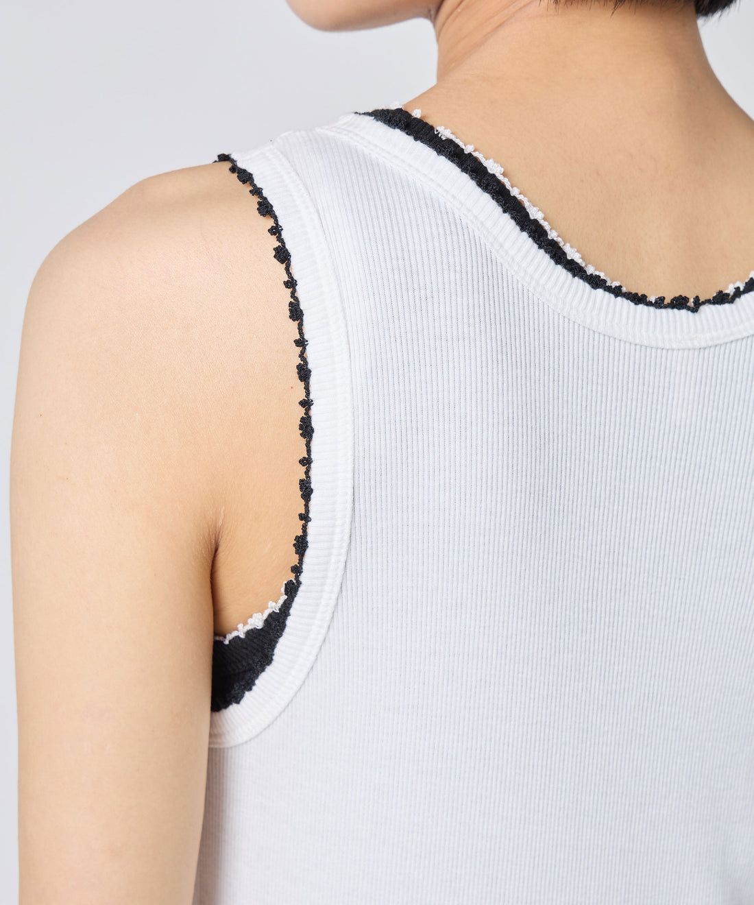 Cotton/Silk Ribbed Basic Tank Top w/Emb.