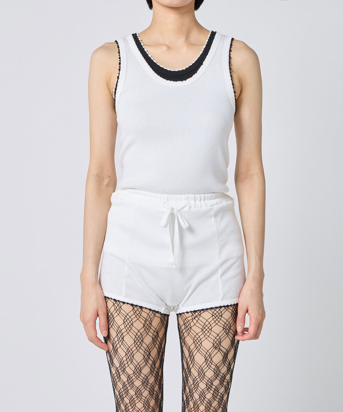 Cotton/Silk Ribbed Basic Tank Top w/Emb.