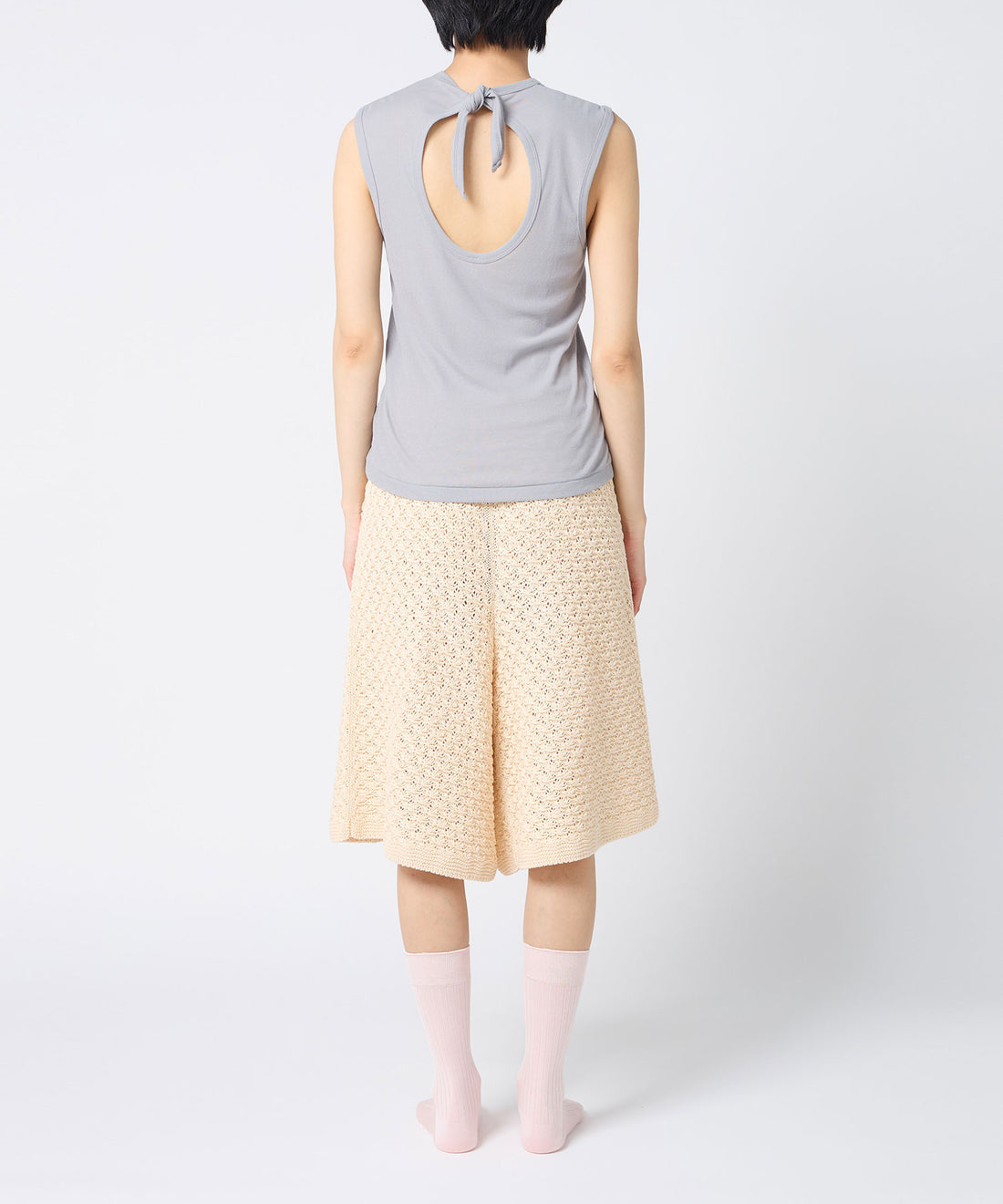 Twisted Cotton Back Tied Sleeveless Top