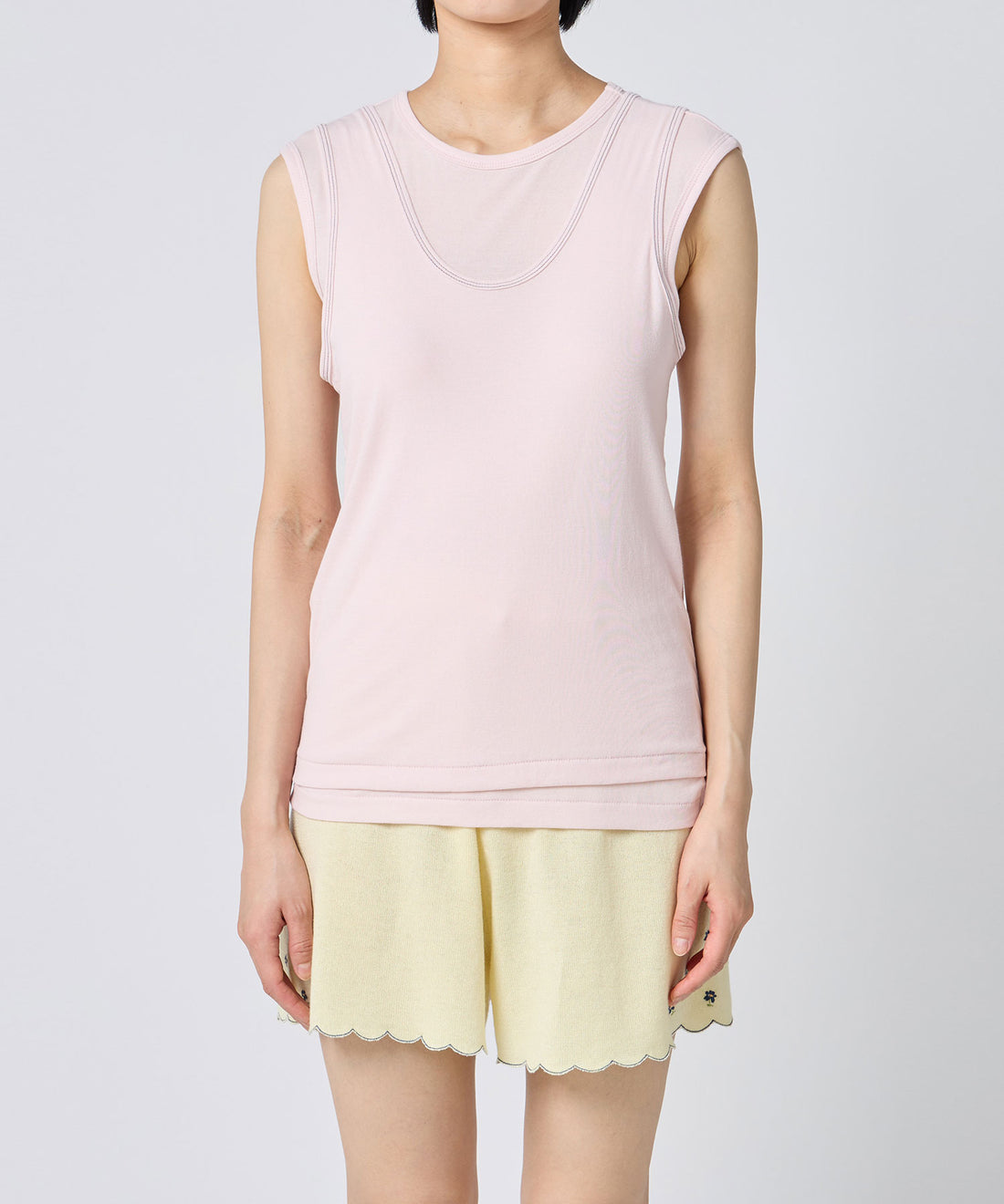Twisted Cotton Layered Sleeve-less
