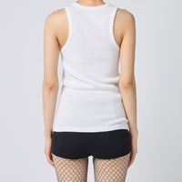 Cotton/Silk Ribbed Tank Top w/Emb.