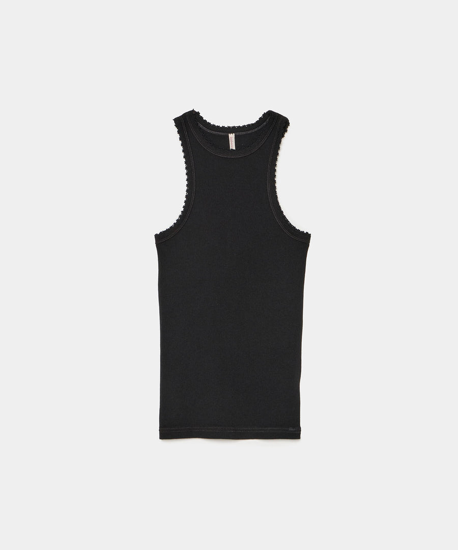 Cotton/Silk Ribbed Tank Top w/Emb.｜babaco(ババコ)公式通販