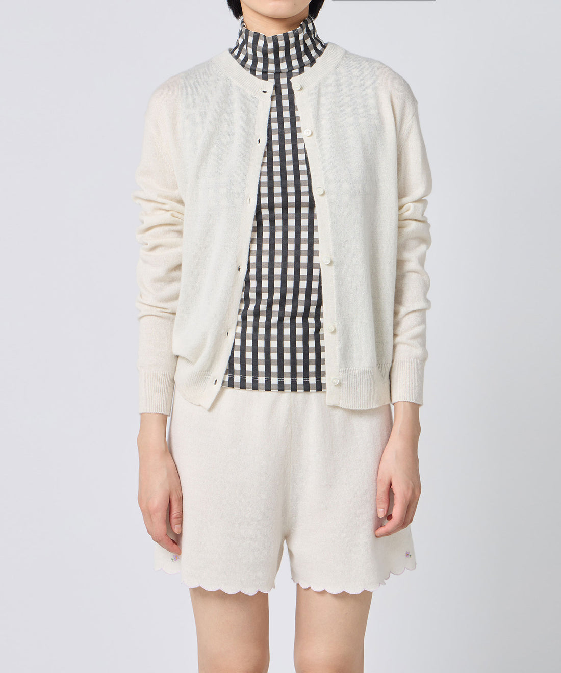 Gingham Check Print High Neck Sleeveless Top