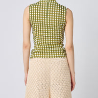 Gingham Check Print High Neck Sleeveless Top