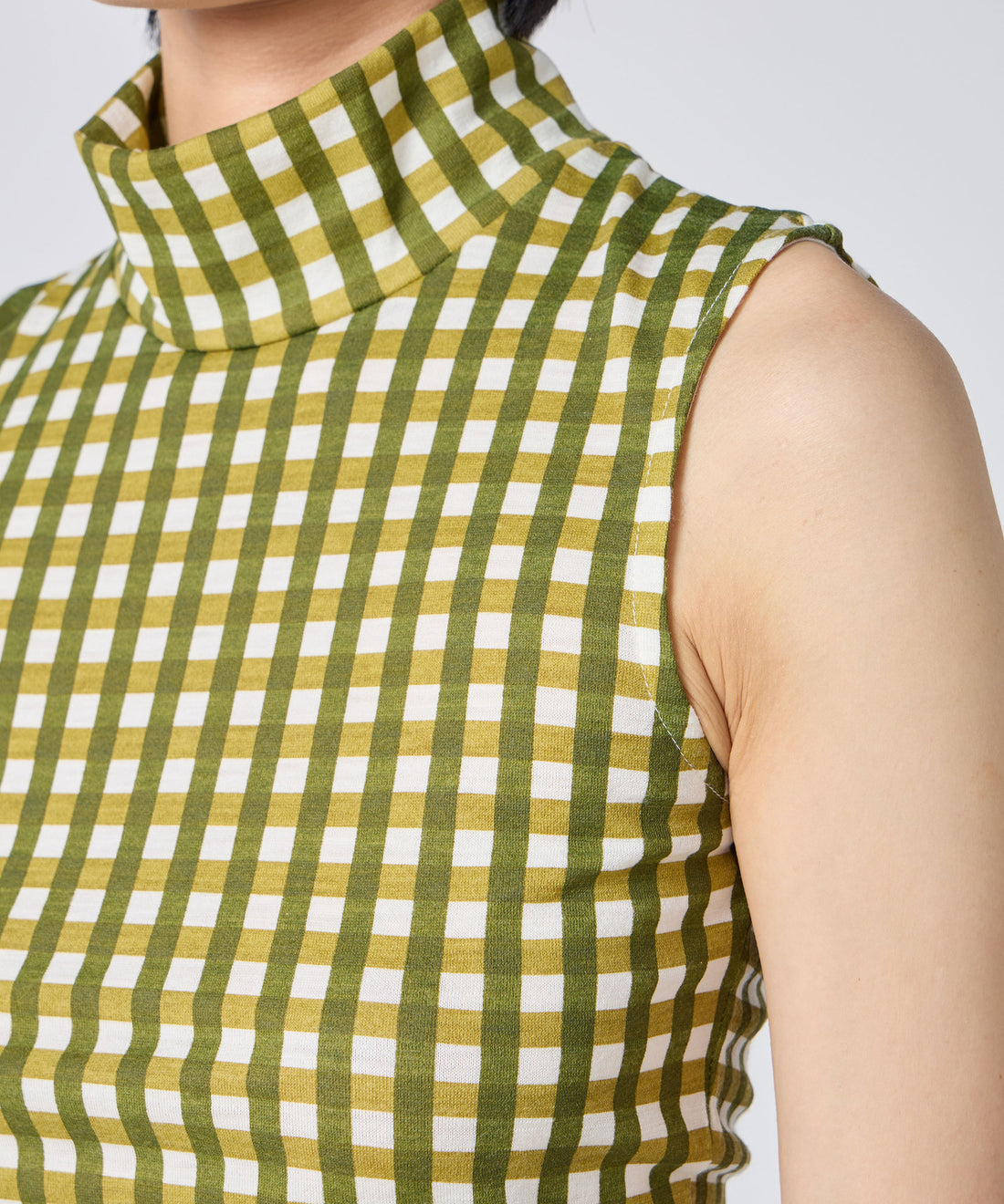 Gingham Check Print High Neck Sleeveless Top