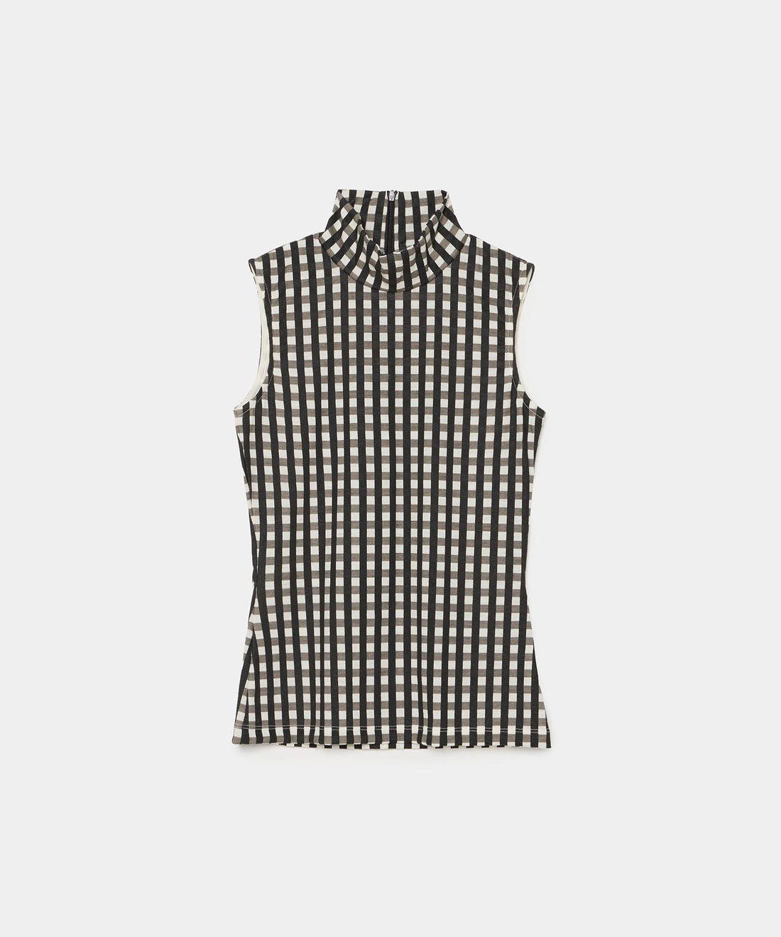 Gingham Check Print High Neck Sleeveless Top