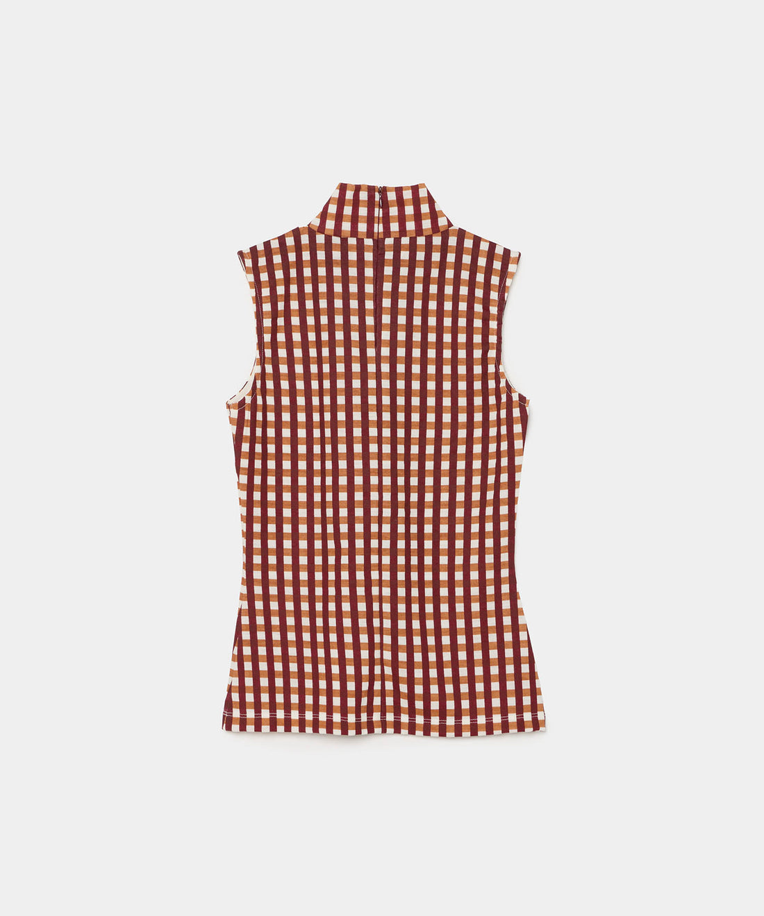 Gingham Check Print High Neck Sleeveless Top