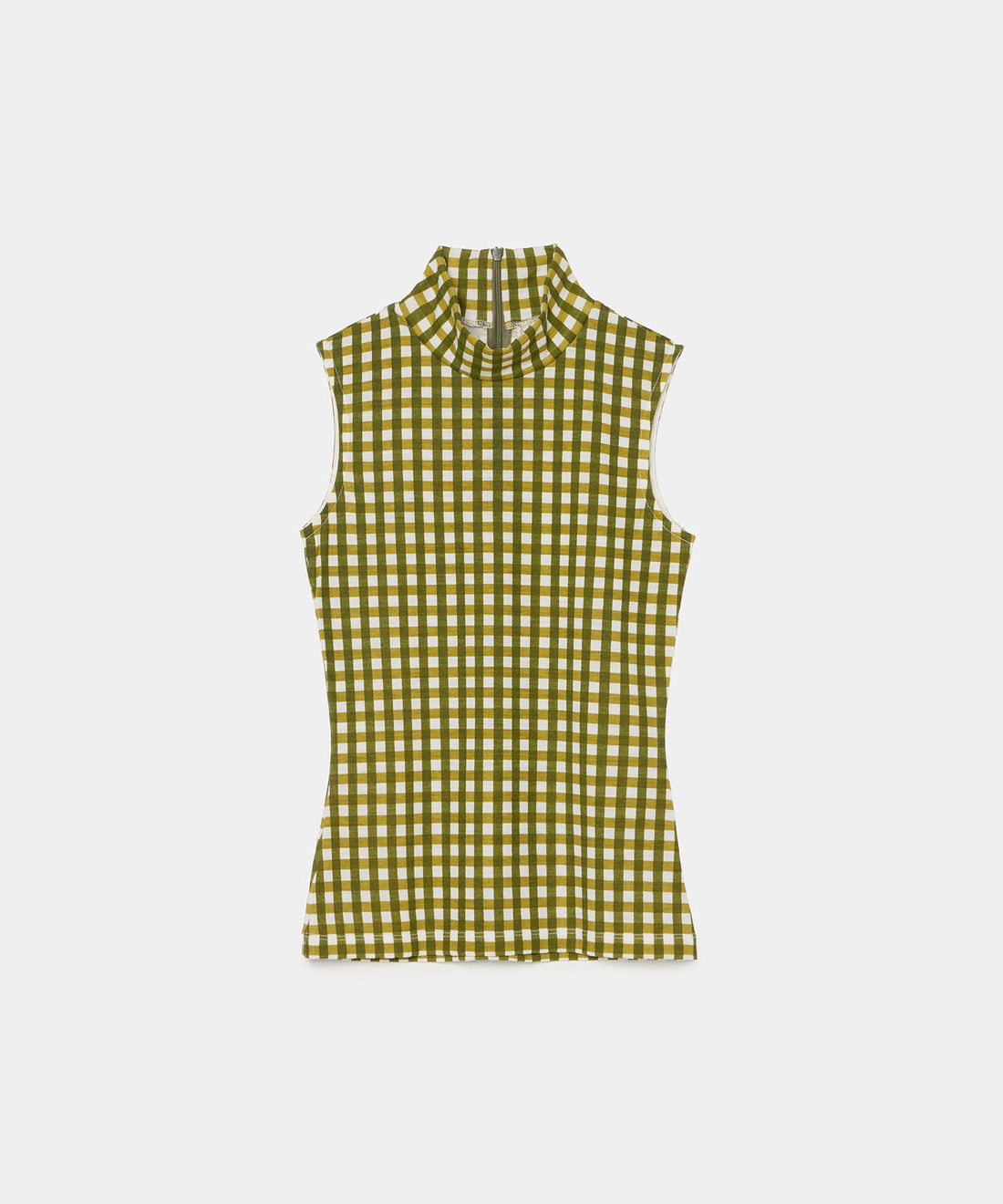 Gingham Check Print High Neck Sleeveless Top