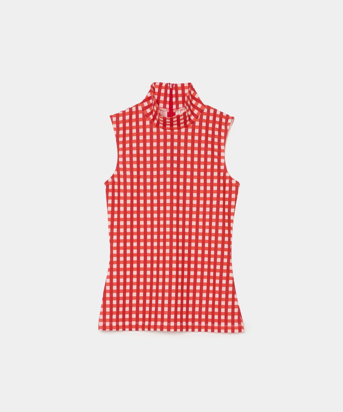 Gingham Check Print High Neck Sleeveless Top