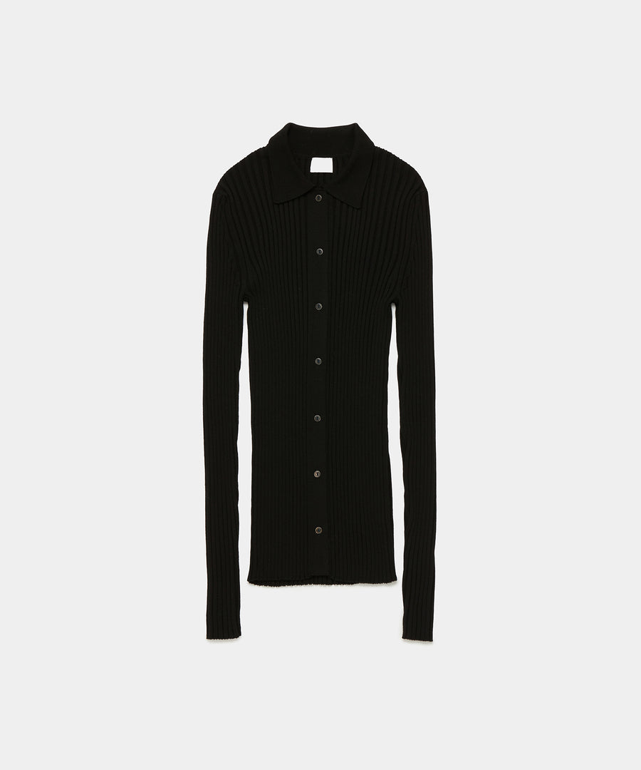 High Gage Wide Rib Polo Cardigan