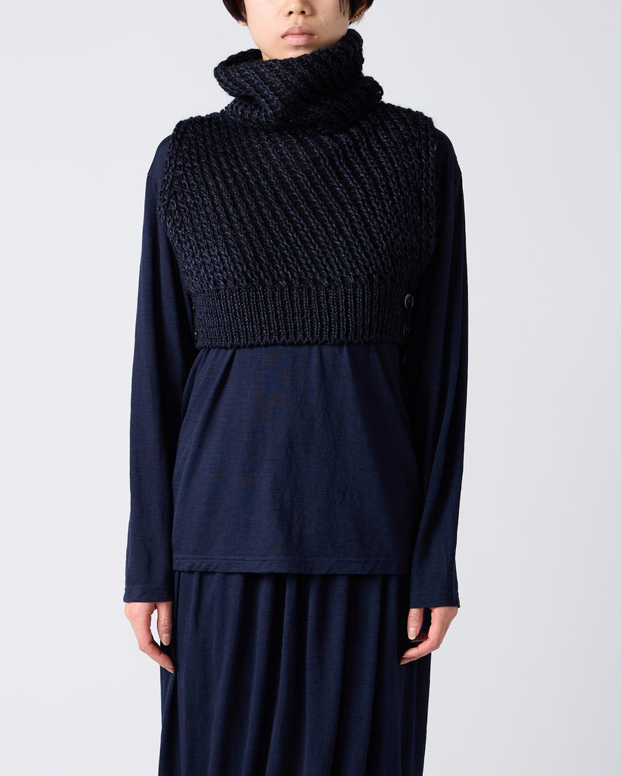 Loose Knitted Silk High Neck Vest