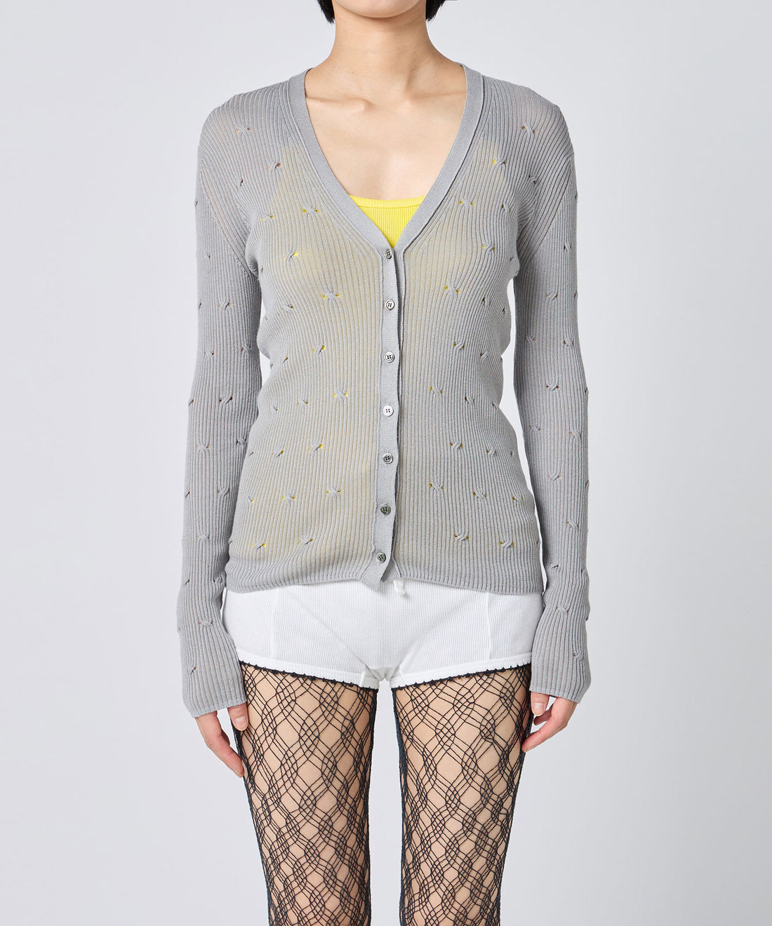 Eyelet Cable V-Neck Cardigan