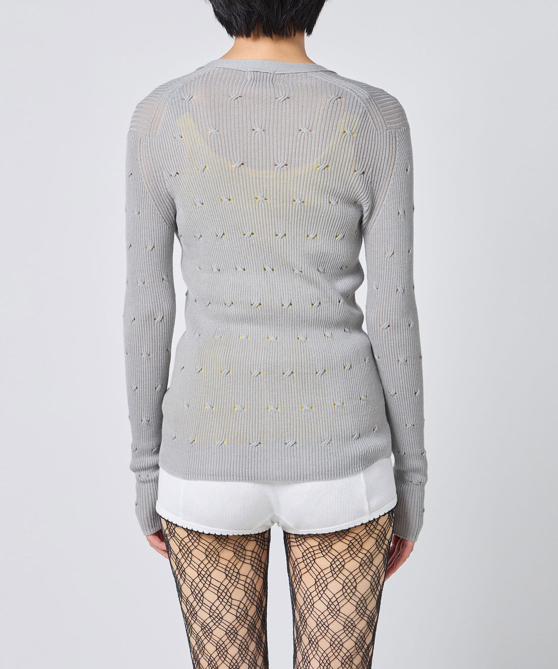 Eyelet Cable V-Neck Cardigan