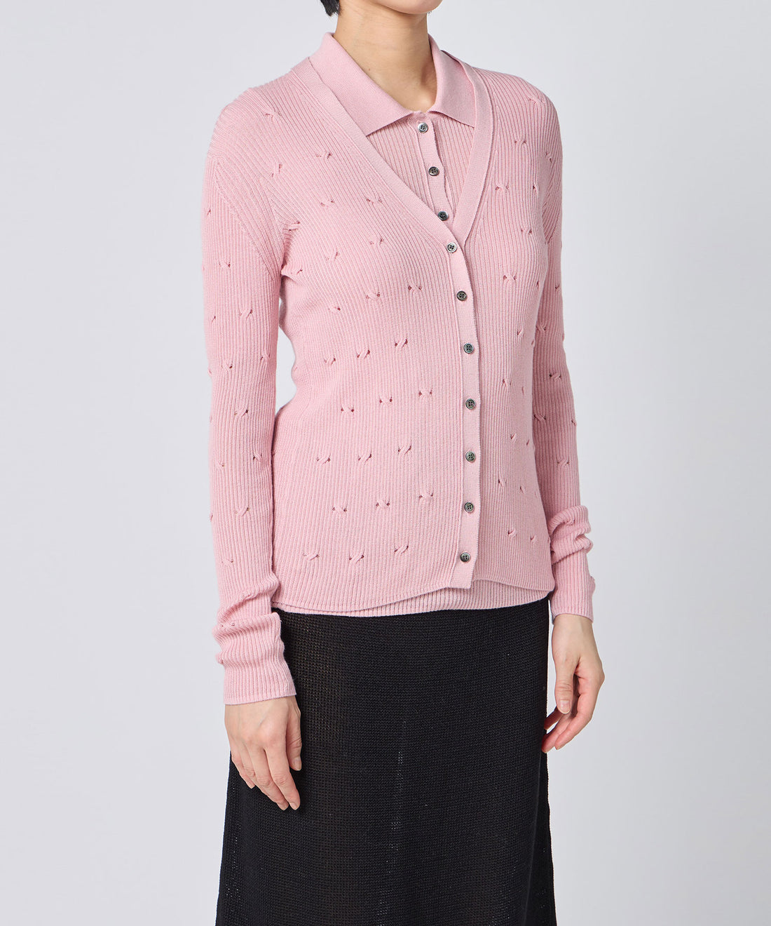 Eyelet Cable V-Neck Cardigan