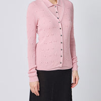 Eyelet Cable V-Neck Cardigan