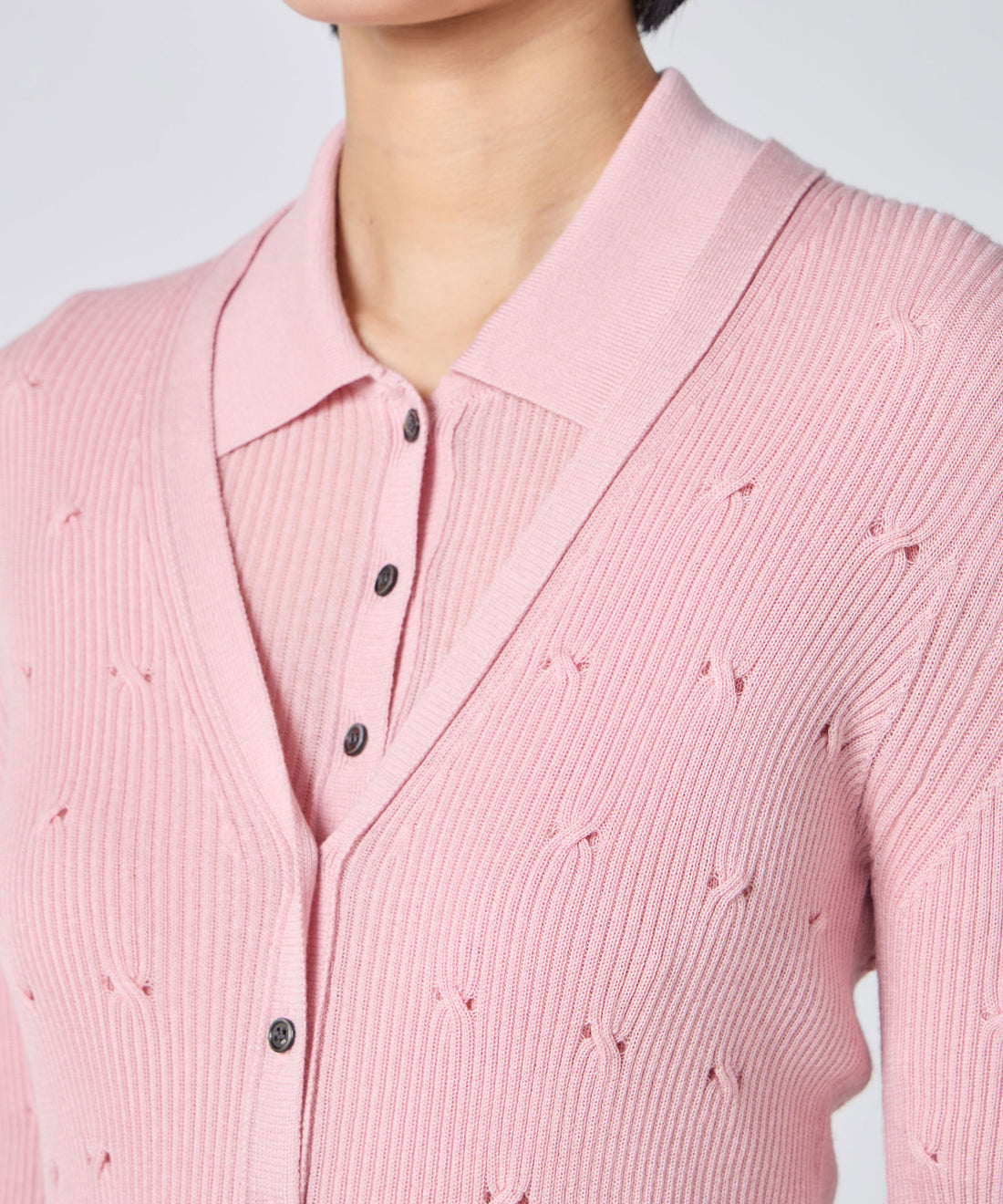Eyelet Cable V-Neck Cardigan