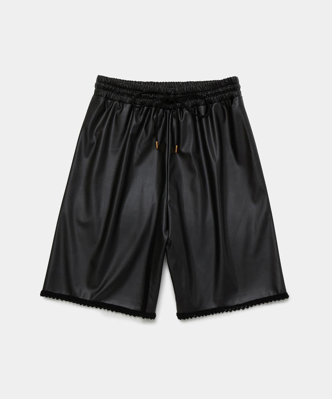 Synthetic Leather Short Pants W/crochet trimming